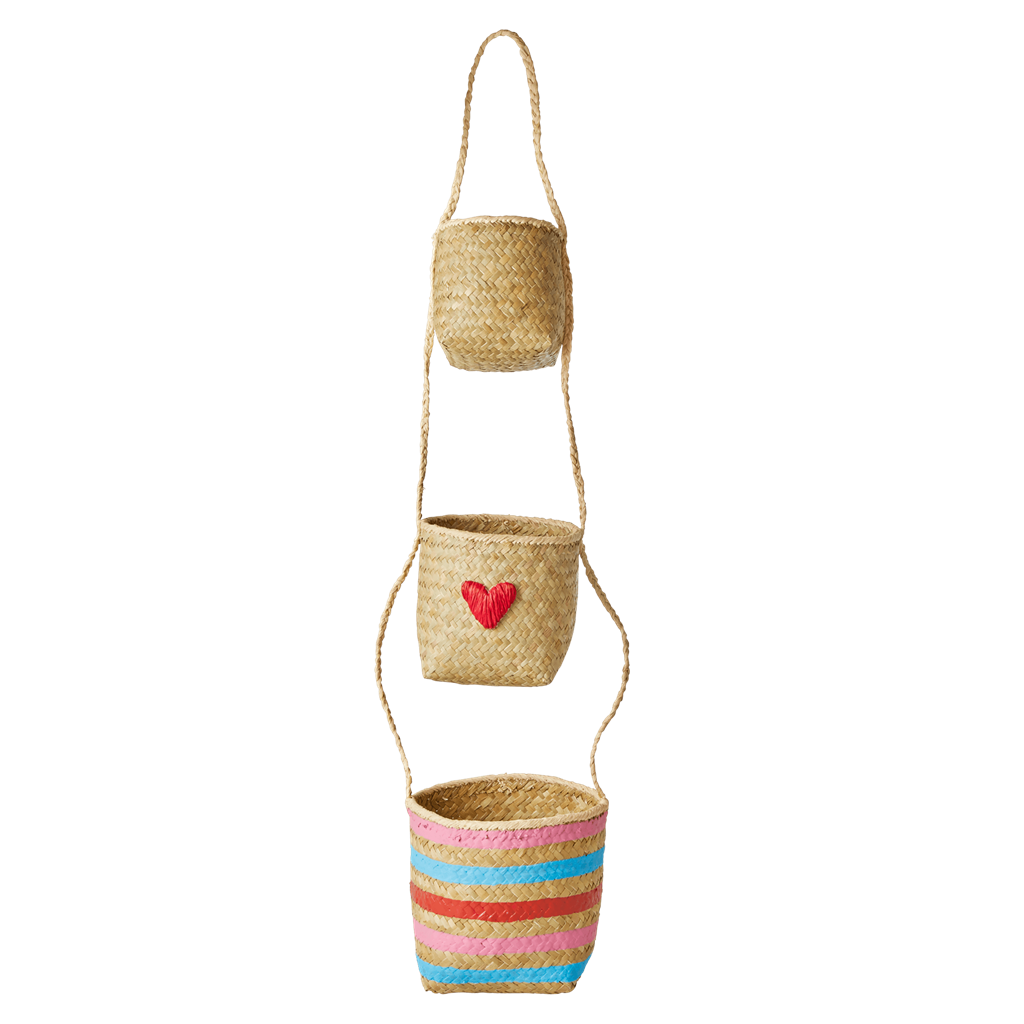 Seagrass Hanging Storage Baskets Heart & Stripes Rice DK Vibrant Home